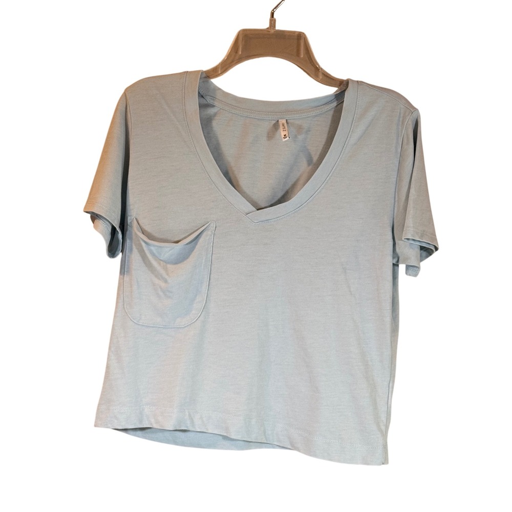 Z Supply Pocket Tee Womens M Dusty‎ Blue V-Neck Short Sleeve Boxy Cropped Casual